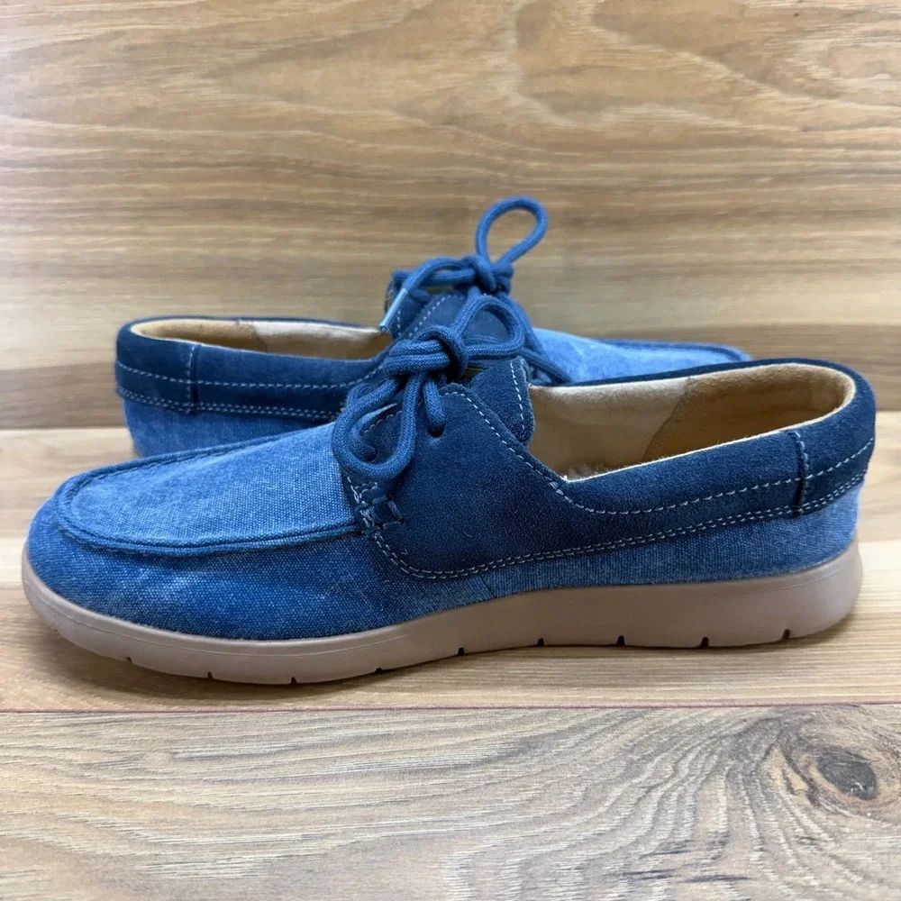 UGG Boat Moc Toe Loafers Mens 7‎ Blue Cotton And Suede Low Top Comfort